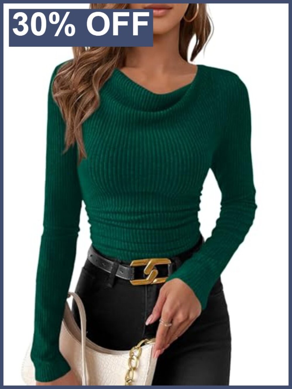 Womens Cowl Neck Ruched Crop Top Ribbed Knit Long Sleeve Fitted Fall Shirt